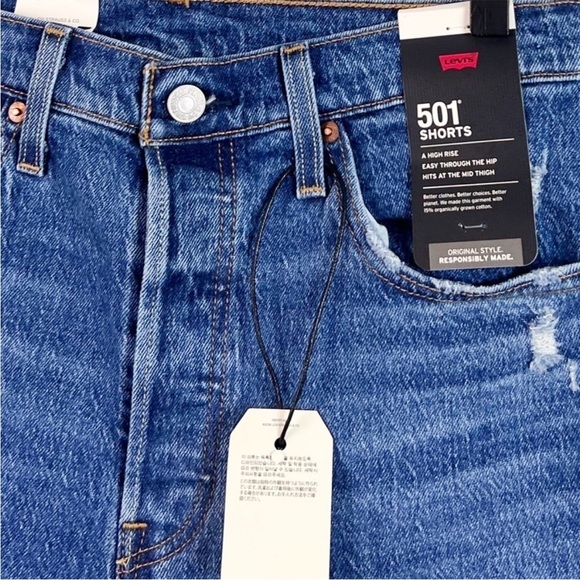 NWT Levi’s Premium Mid Thigh High Waisted Denim Shorts in Salsa Middle - Picture 6 of 9